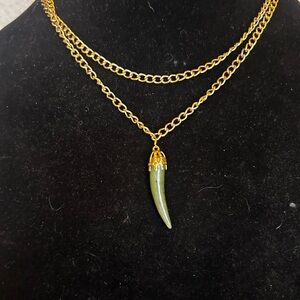 Gold Chain Necklace with Green Pendant